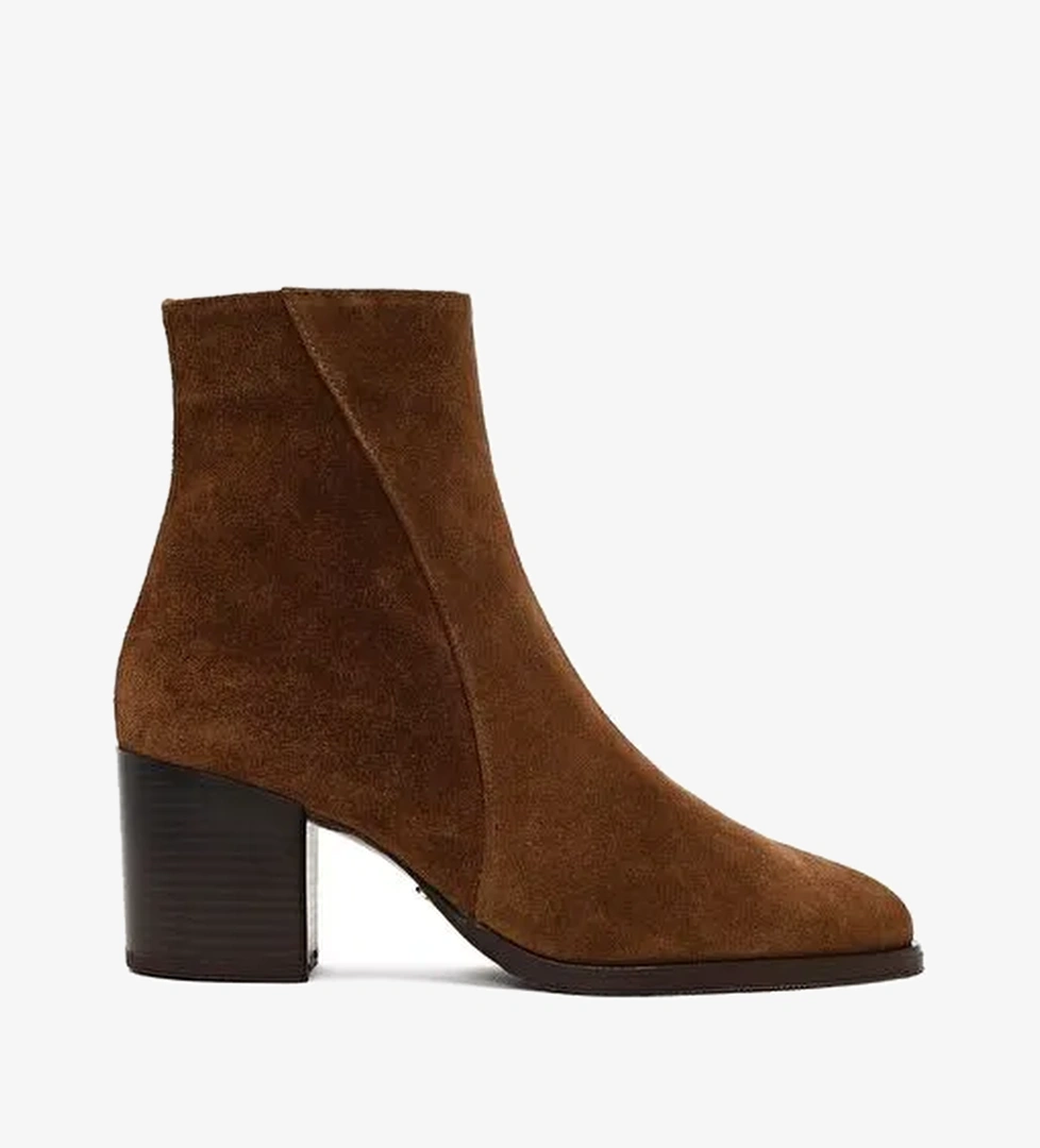 Kadın Taba Fermuarlı Kalın Topuklu Süet Deri Bot 25WFD162910 - Görsel 1