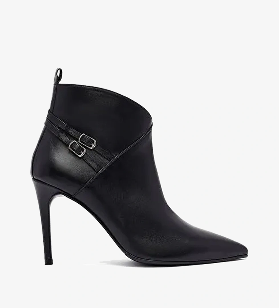 Kadın Siyah Fermuarlı İnce Topuklu Deri Bot 25WFD133118 - Görsel 1
