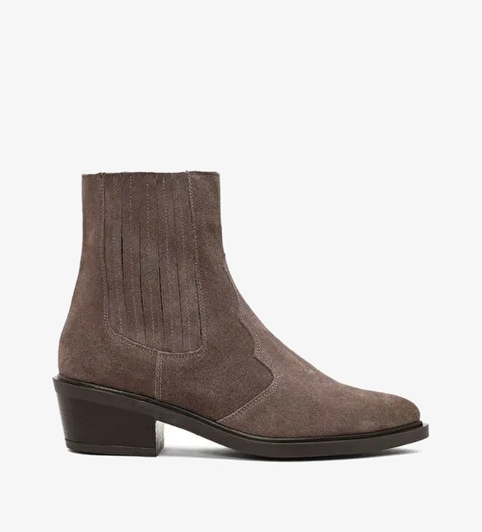 Kadın Vizon Kalın Kısa Topuklu Süet Deri Chelsea Kovboy Bot 25WFD182710 - Görsel 1