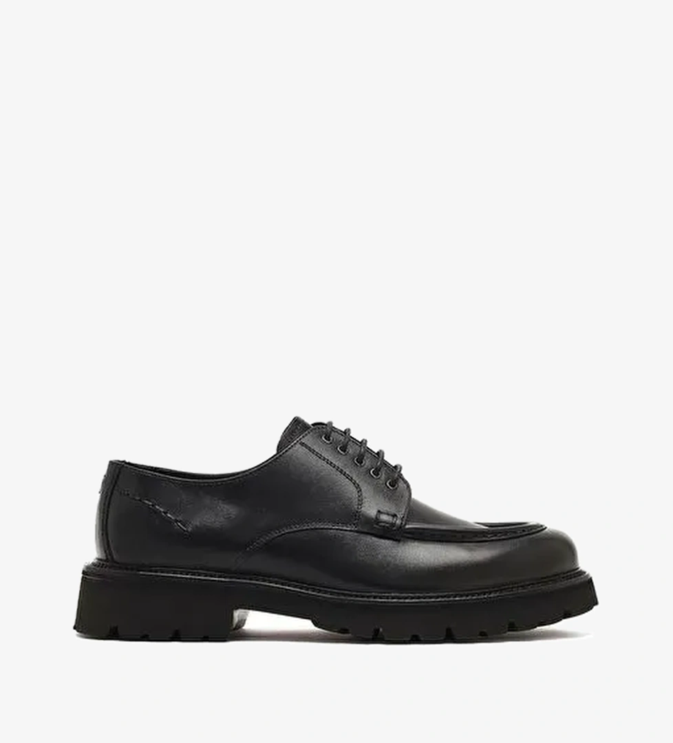 Erkek Siyah Bağcıklı Kalın Tabanlı Deri Casual Ayakkabı 25WFD740518 - Görsel 1