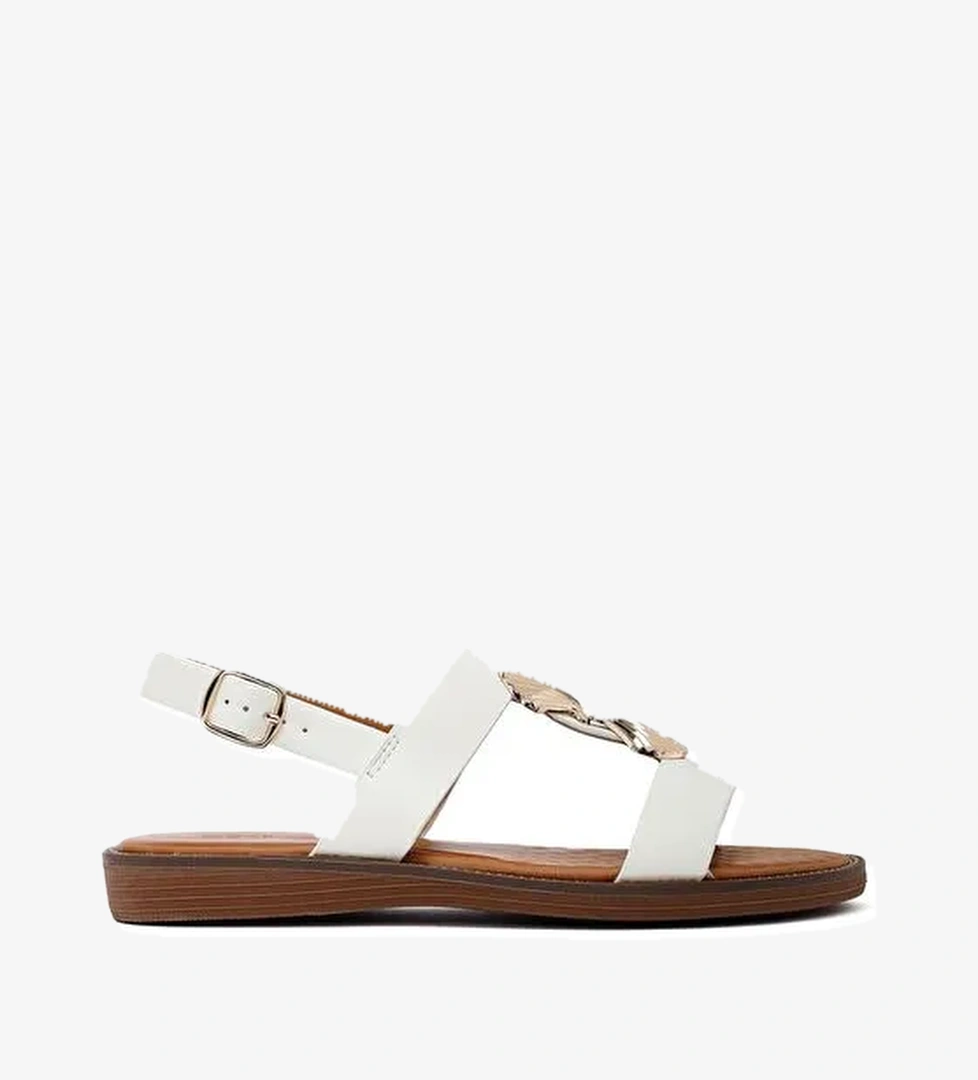 Kadın Beyaz Aksesuar Detaylı Sandalet 25SFE464518 - Görsel 1