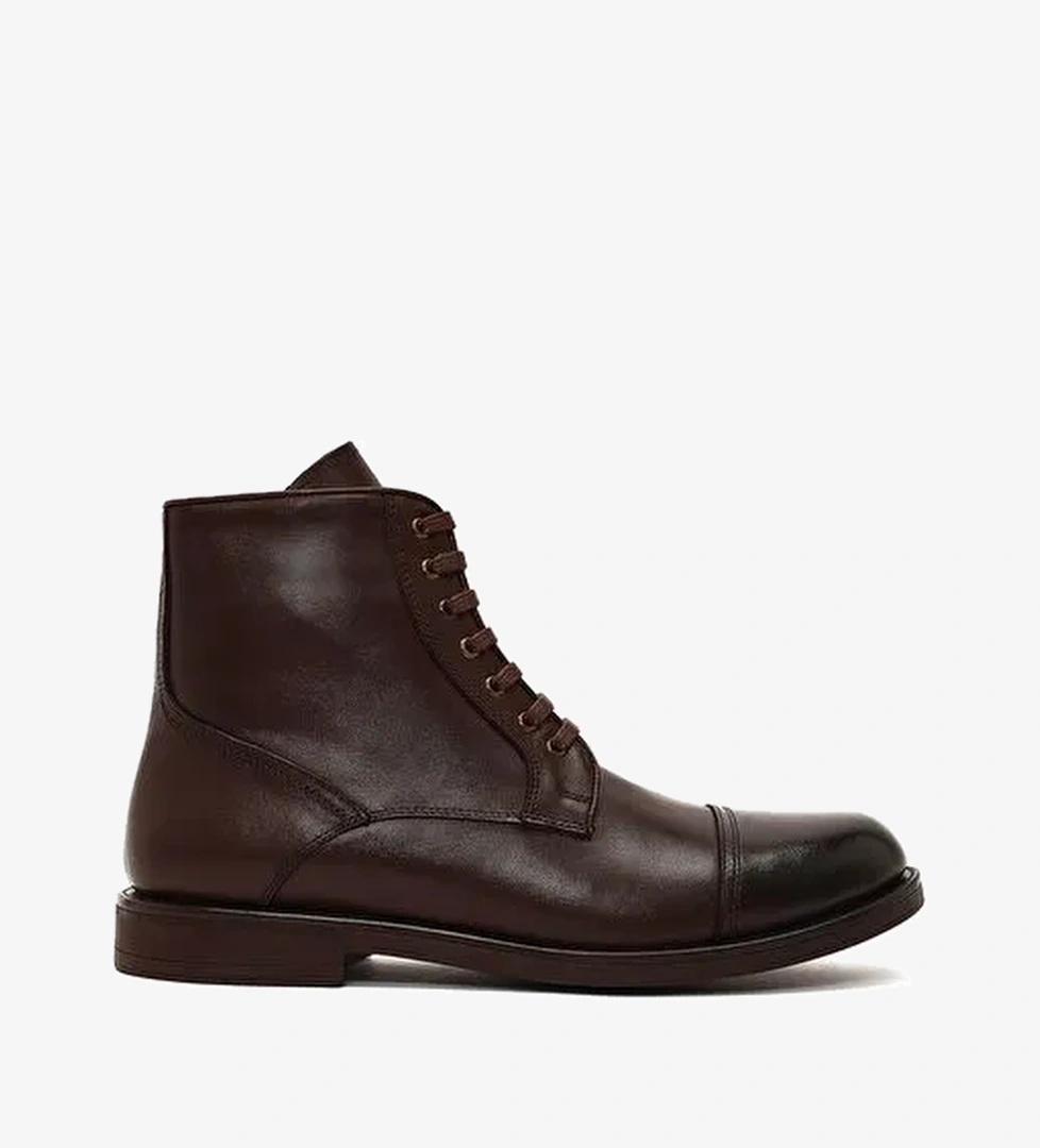 Erkek Kahverengi Bağcıklı Fermuarlı Deri Casual Bot 25WFD724018 - Görsel 1