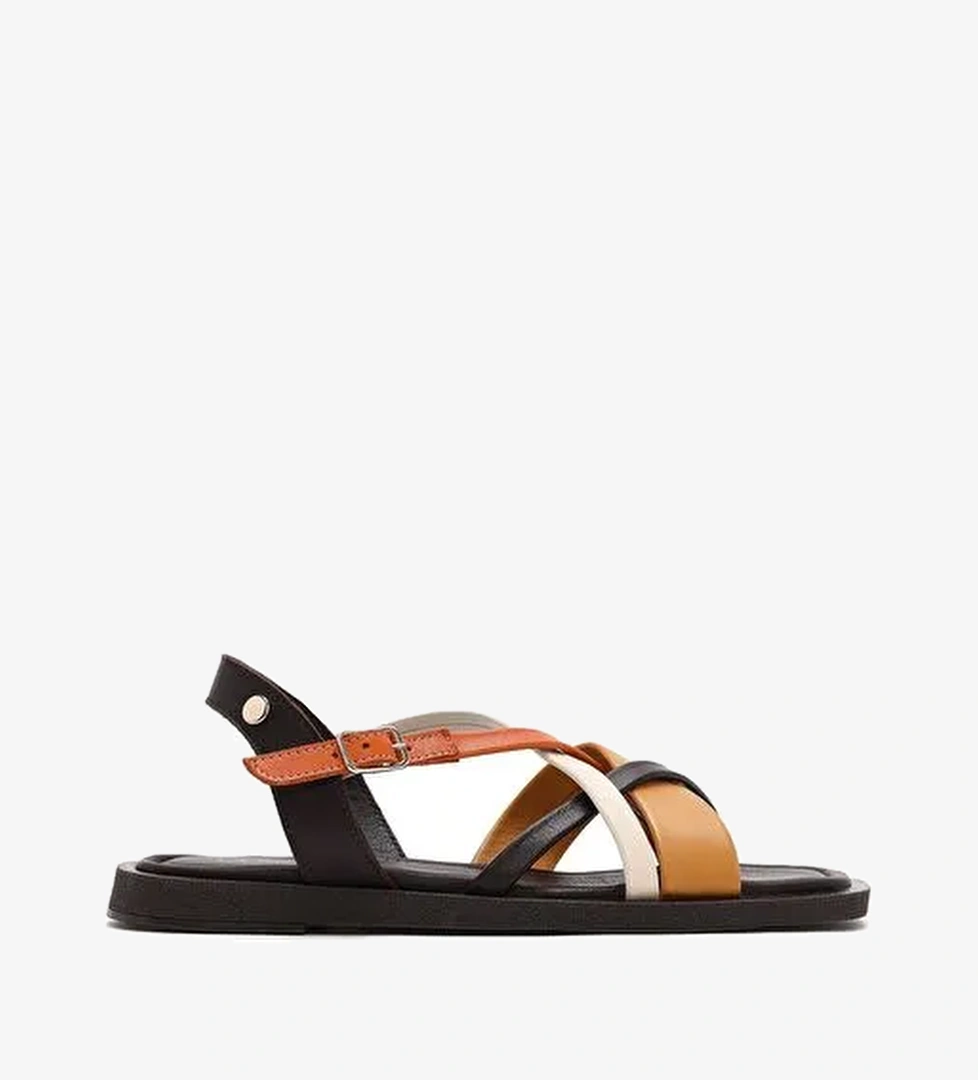 Kadın Çok Renkli Tokalı Deri Sandalet 25SFD130718 - Görsel 1