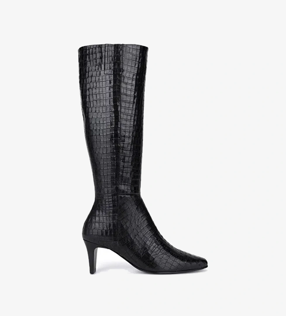 Tamer Tanca Kadın Hakiki Deri Siyah Kroko Klasik Çizme - Görsel 1