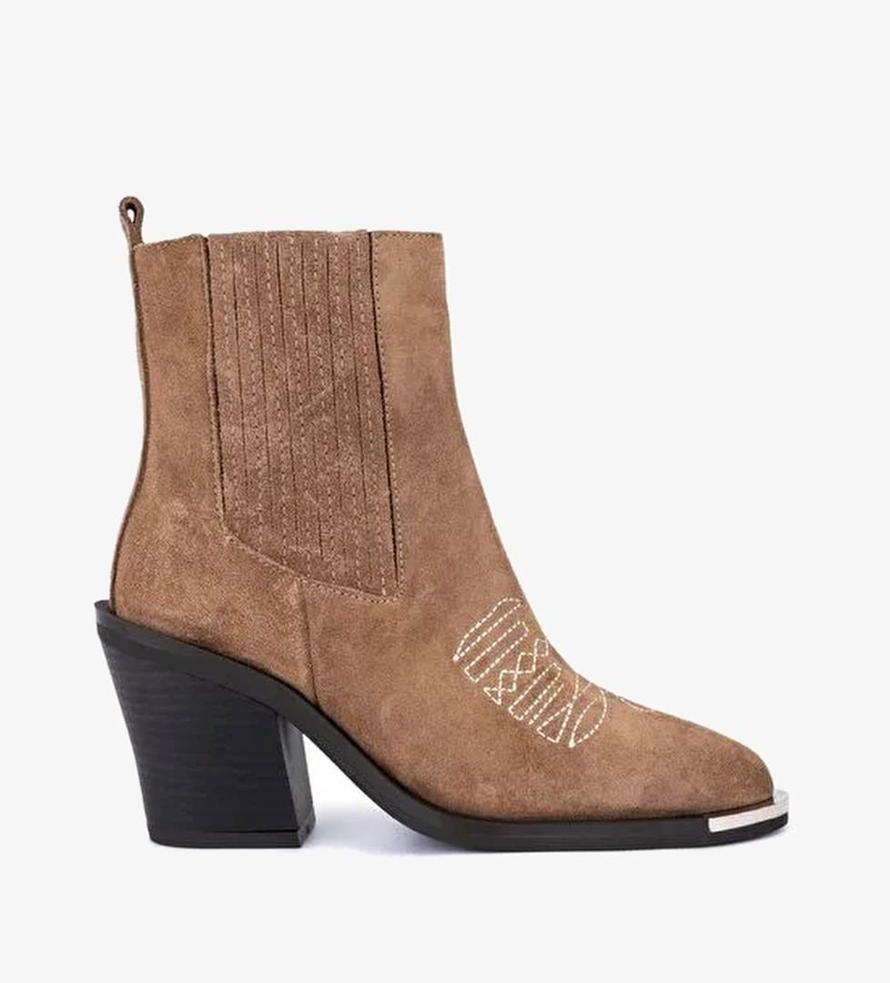 Tamer Tanca Kadın Hakiki Deri Taupe Süet Klasik Bot - Görsel 1