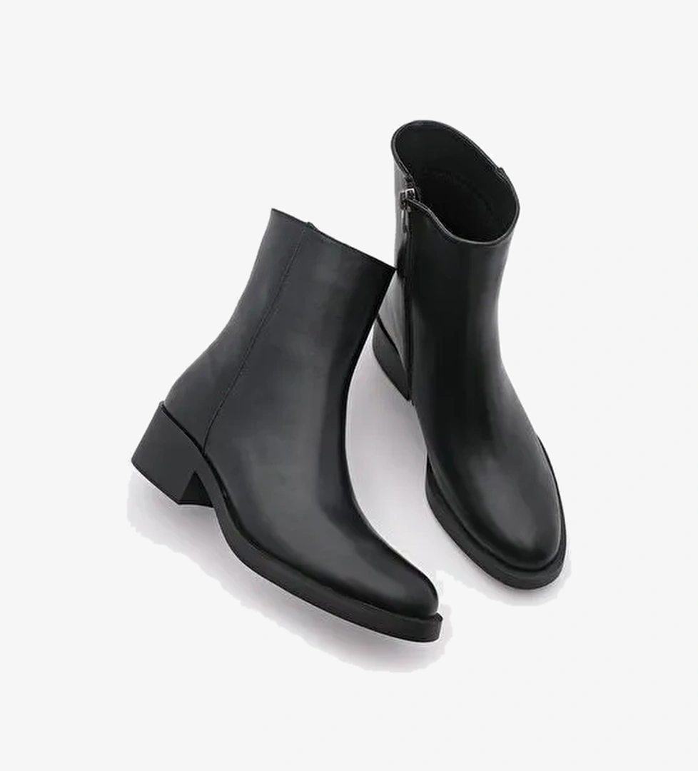 Kadın Fermuarlı Topuklu Günlük Bot Huna Siyah - Görsel 1