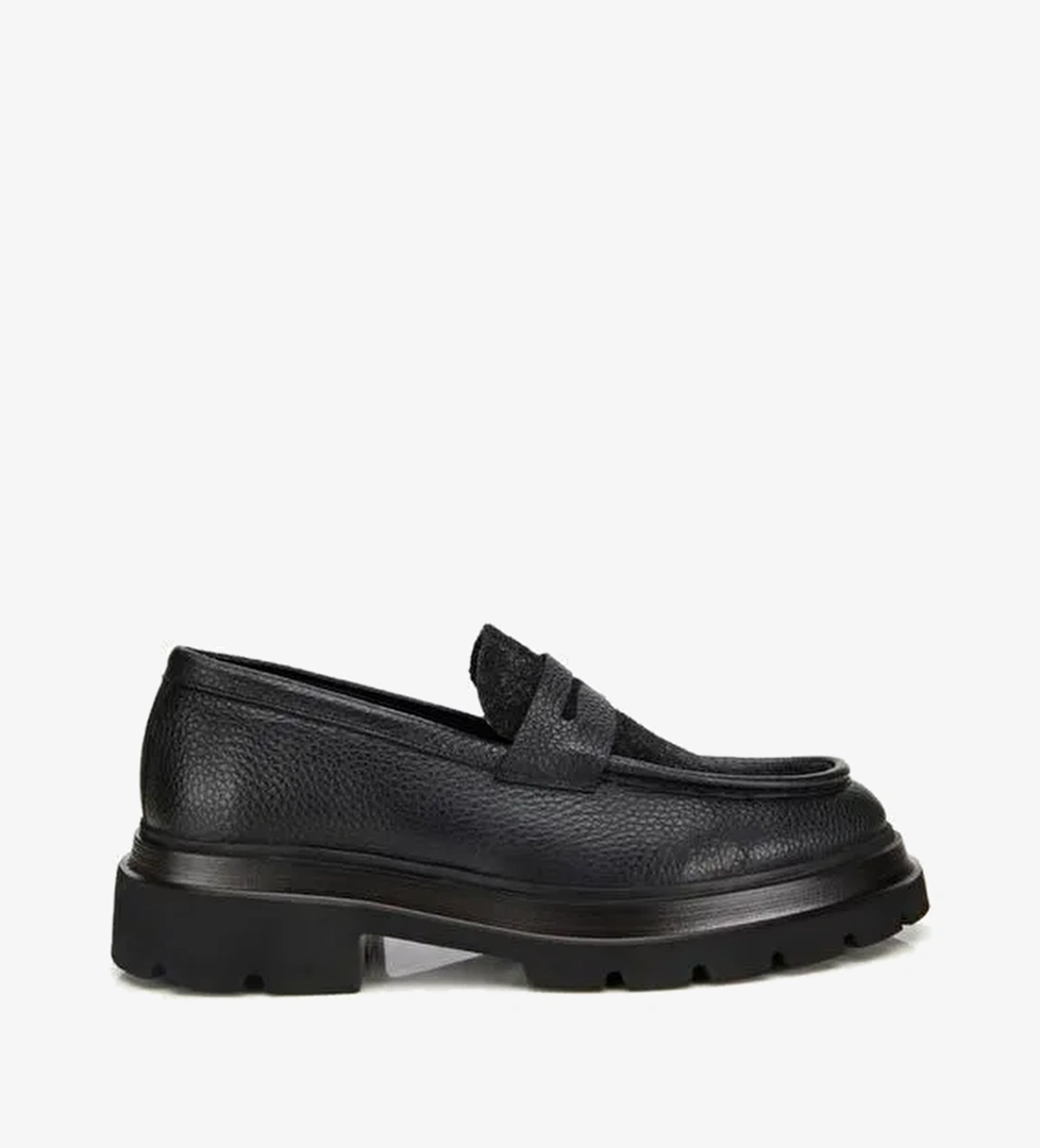 Erkek Deri Siyah Kırçıllı Yüksek Tabanlı Klasik Loafer 02AYH312340A100