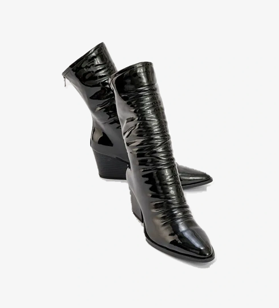 LAVAL Siyah Rugan Arkadan Fermuarlı Kadın Kalın Topuklu Bot - Görsel 1