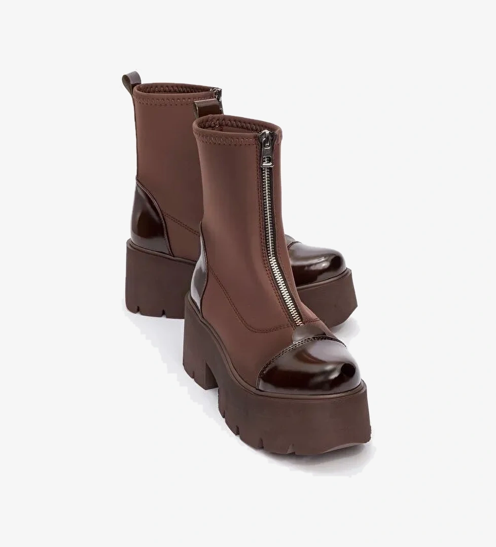 BRAY Kahve Rugan Scuba Kalın Taban Kadın Bot - Görsel 1