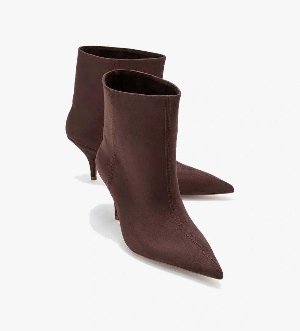NUVIA Kahverengi Süet Sivri Burunlu Kadın Topuklu Bot - Görsel 1