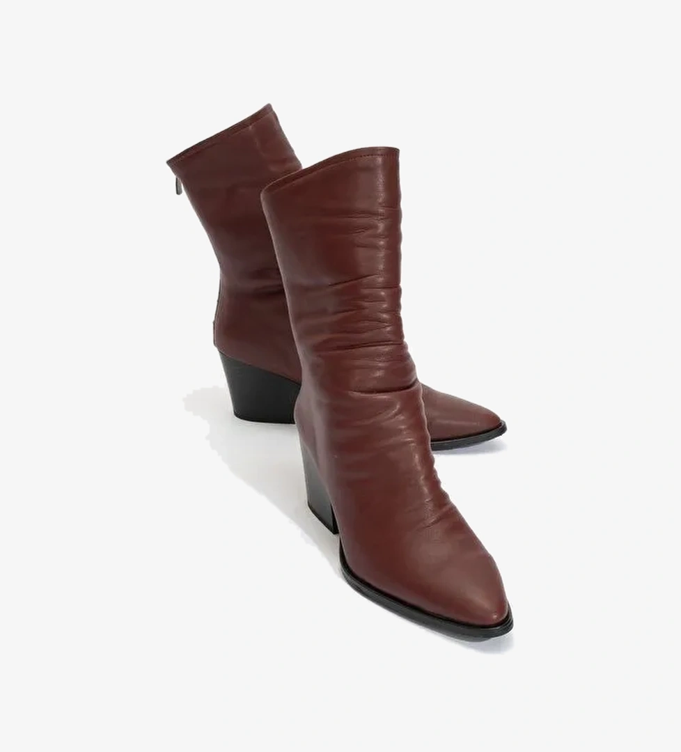 LAVAL Bordo Cilt Arkadan Fermuarlı Kadın Kalın Topuklu Bot - Görsel 1