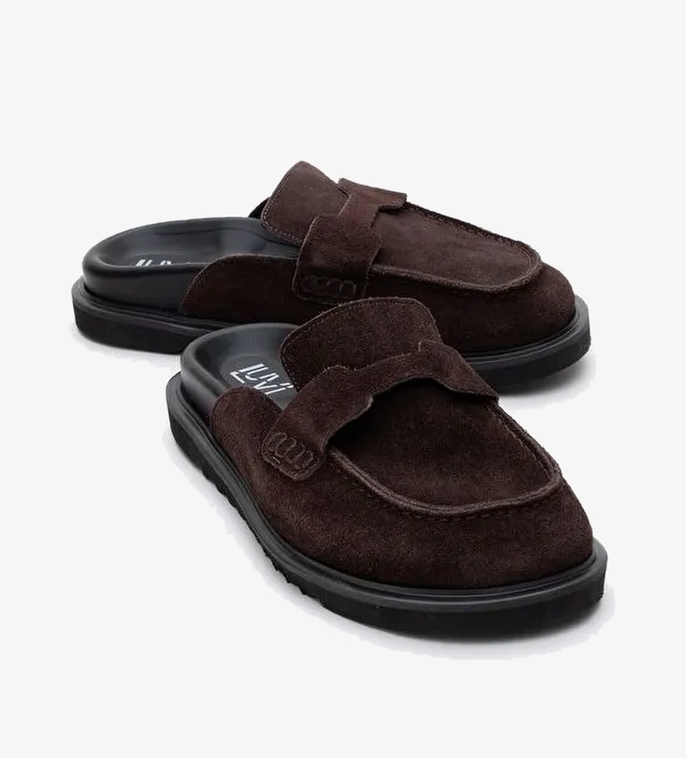 LAVEN Kahve Süet Hakiki Deri Kadın Terlik - Görsel 1