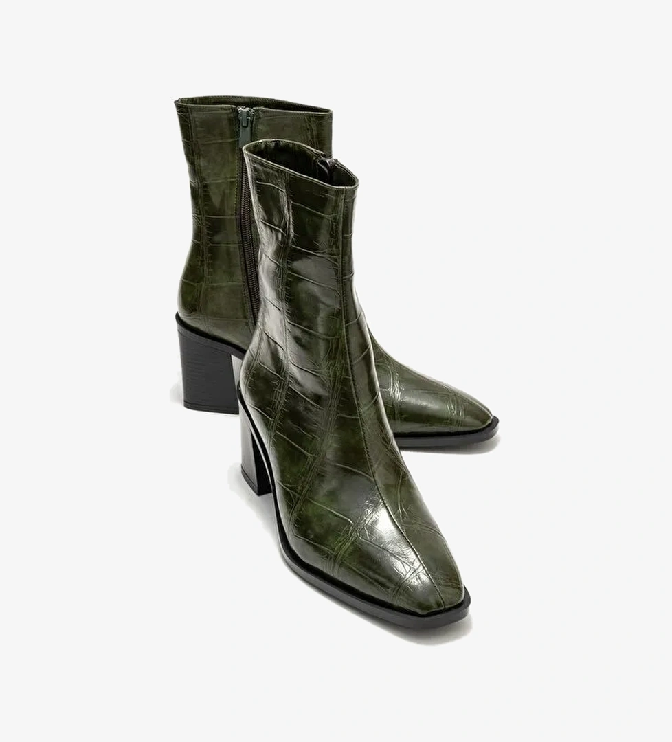 CHARA Yeşil Baskı Kadın Kalın Topuklu Bot - Görsel 1