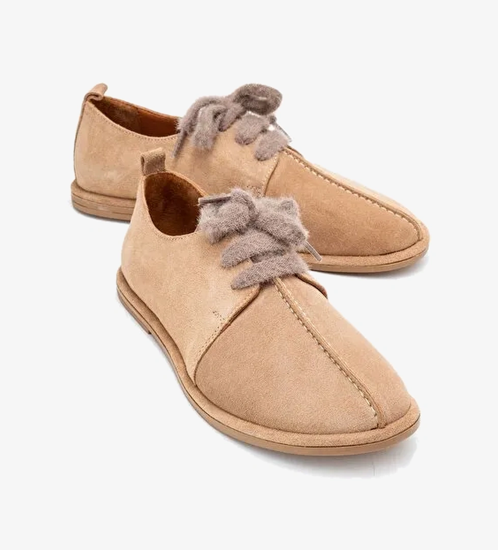 DENORA Bej Süet Hakiki Deri Kadın Günlük Ayakkabı - Görsel 1