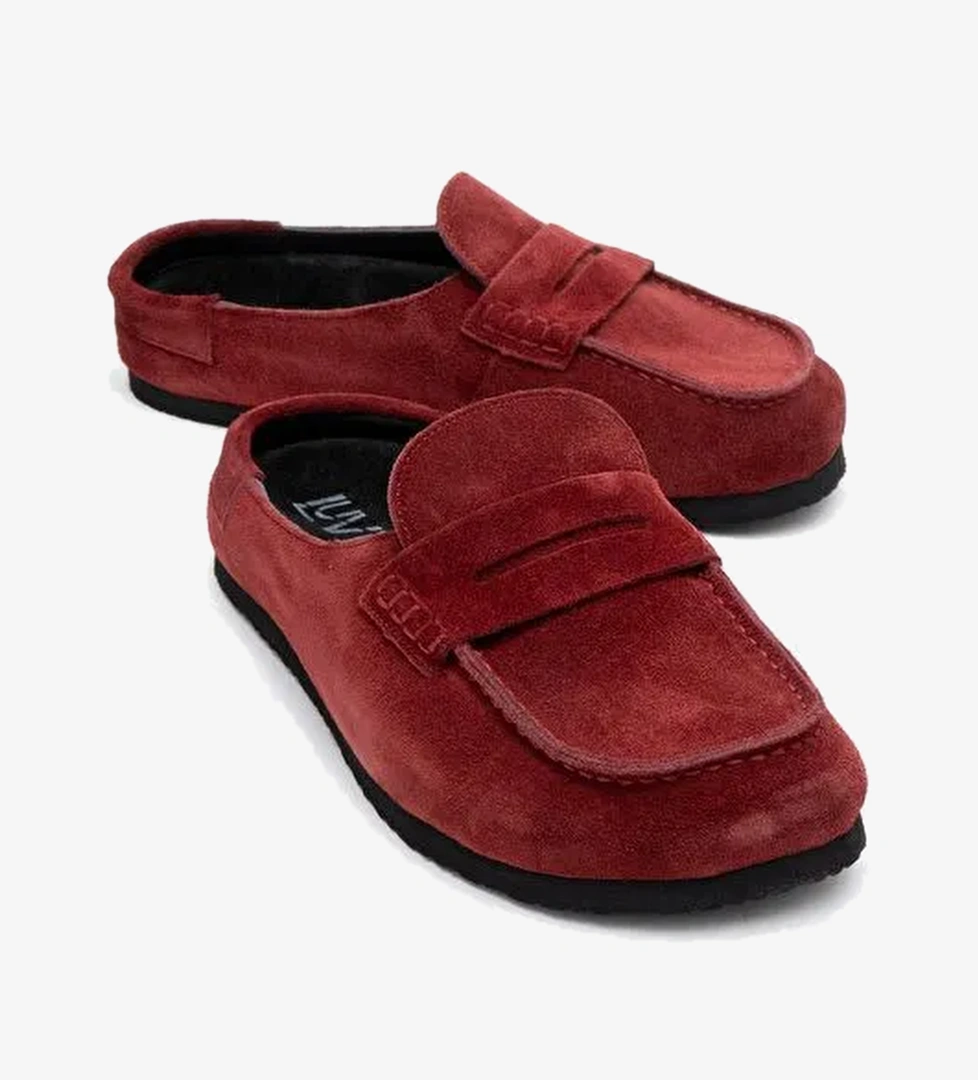 PRIVA Bordo Süet Hakiki Deri Kadın Terlik - Görsel 1