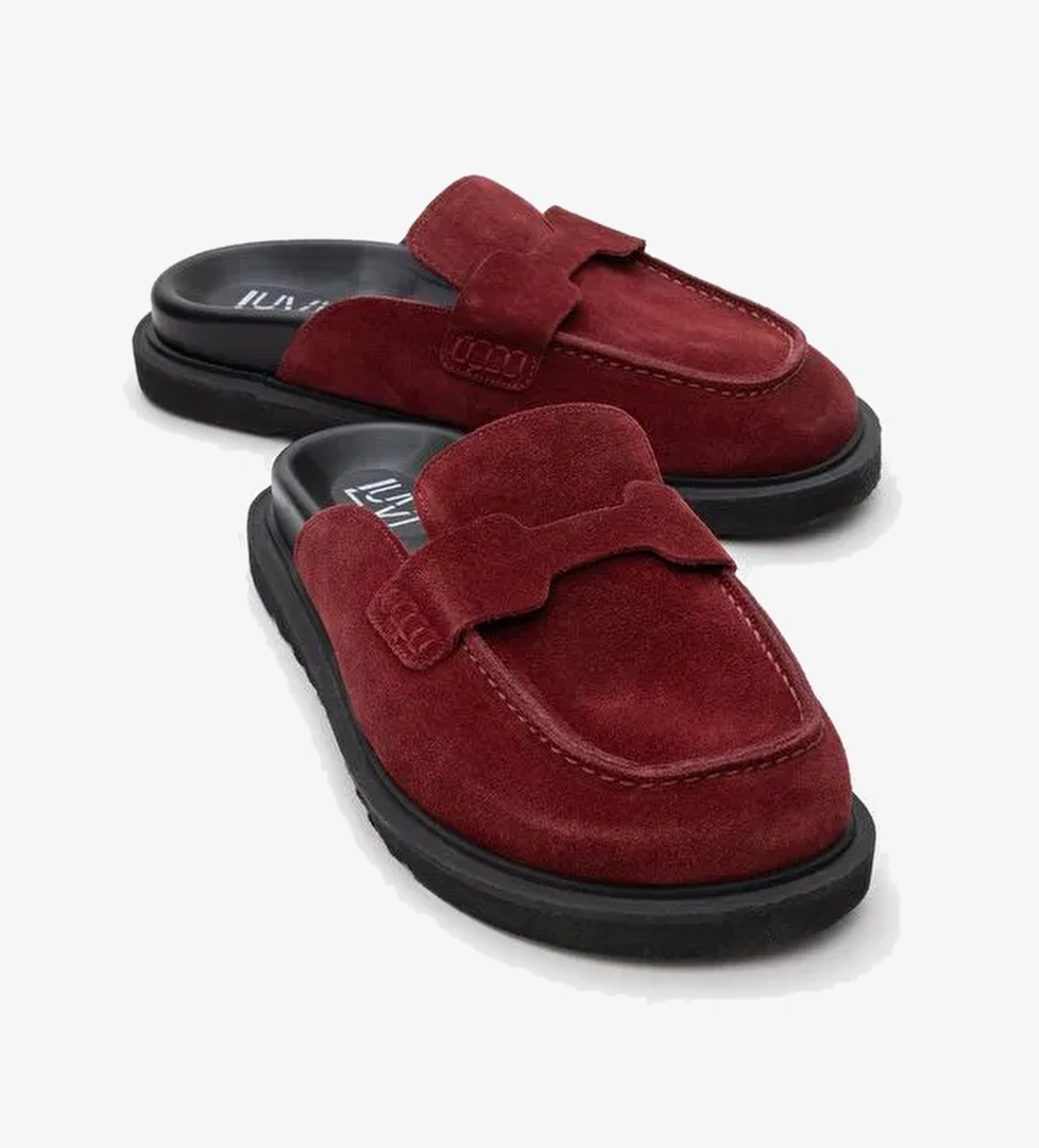 LAVEN Bordo Süet Hakiki Deri Kadın Terlik - Görsel 1