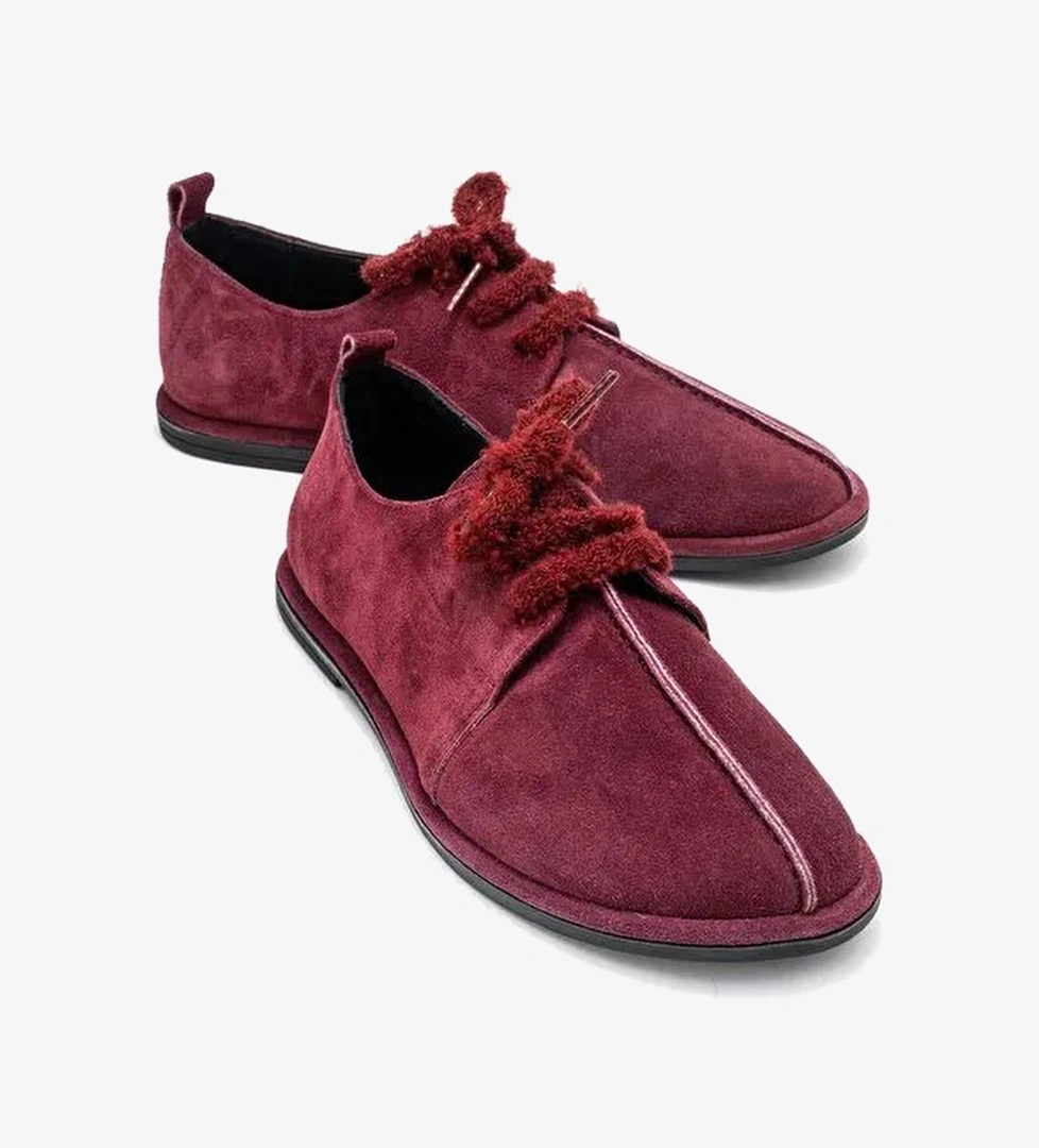 DENORA Bordo Süet Hakiki Deri Kadın Günlük Ayakkabı - Görsel 1