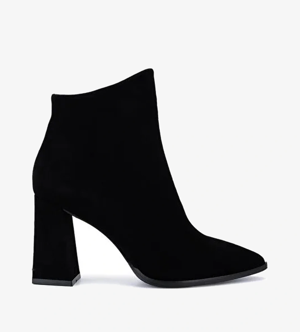 Tamer Tanca Kadın Hakiki Deri Siyah Süet Topuklu Bot - Görsel 1