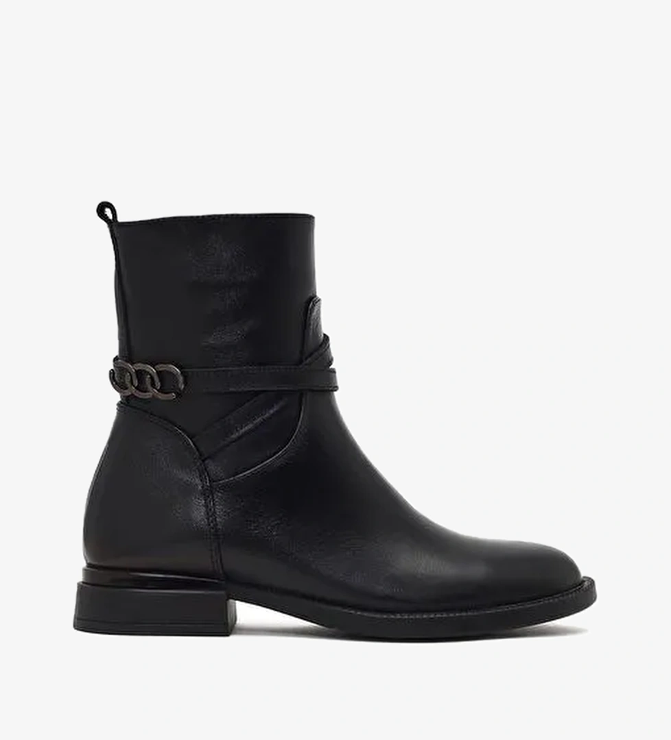 Kadın Siyah Fermuarlı Tokalı Deri Bot 25WFD413718 - Görsel 1