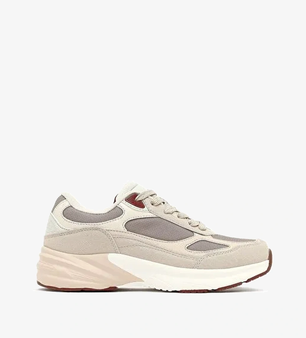 Kadın Bej Bağcıklı Kalın Tabanlı Sneaker 25AFD494014 - Görsel 1