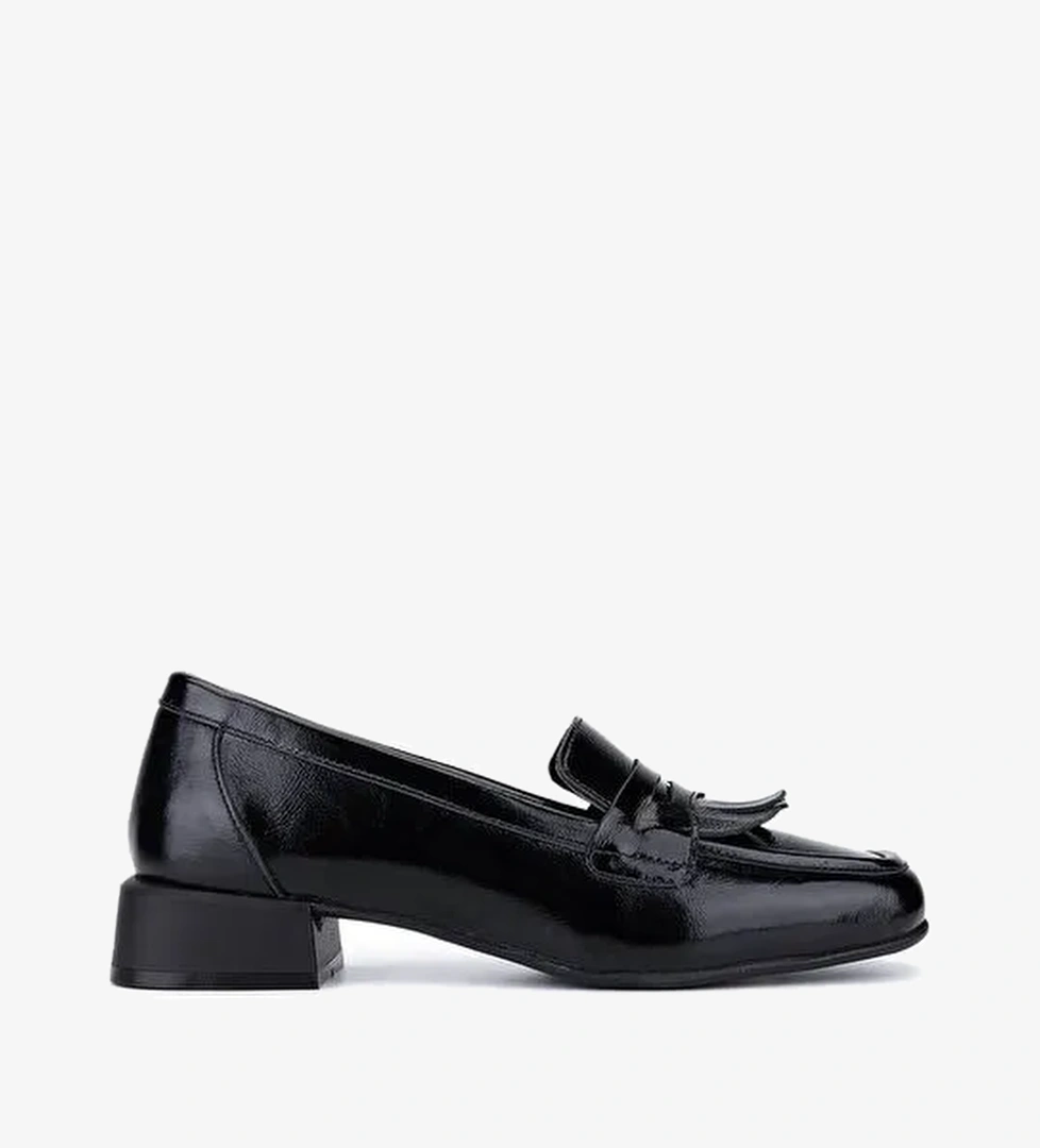 Tamer Tanca Kadın Hakiki Deri Siyah Rugan Loafer Ayakkabı - Görsel 1