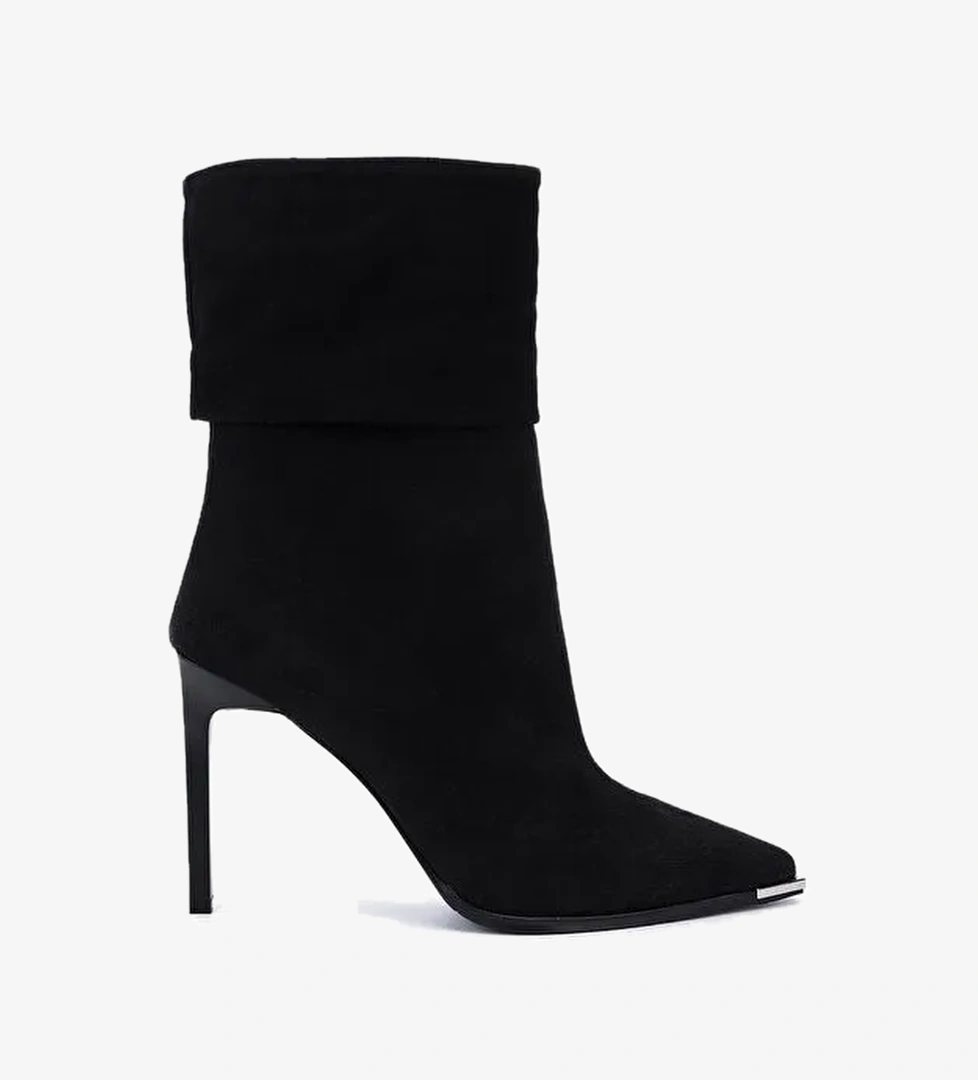 Tamer Tanca Kadın Hakiki Deri Siyah Süet Topuklu Bot - Görsel 1