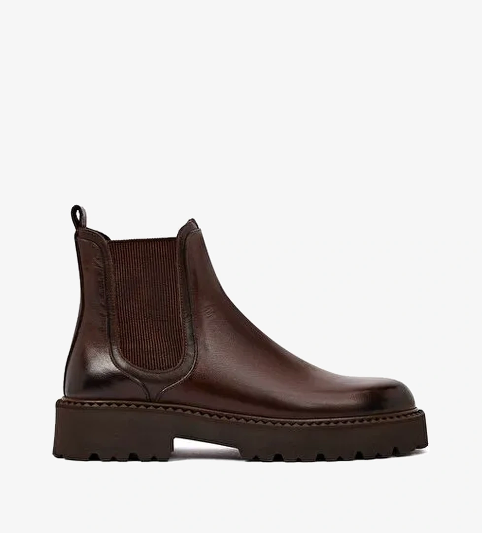 Erkek Kahverengi Kalın Tabanlı Deri Chelsea Bot 25WFD828018 - Görsel 1