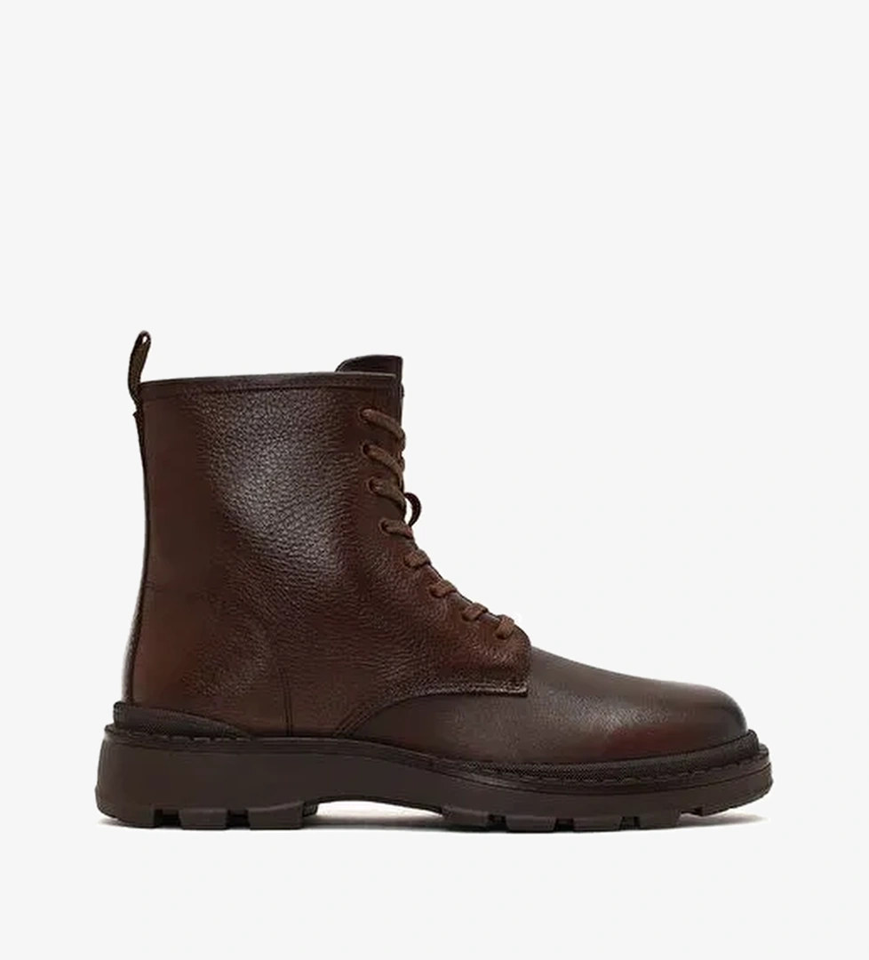 Erkek Kahverengi Bağcıklı Fermuarlı Deri Casual Bot 25WFD681114 - Görsel 1