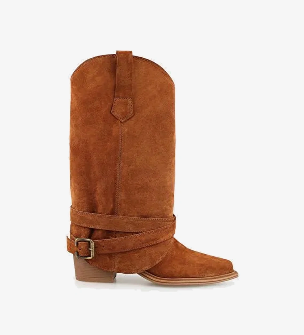 Taba Deri Kadın Western Çizme - Görsel 1