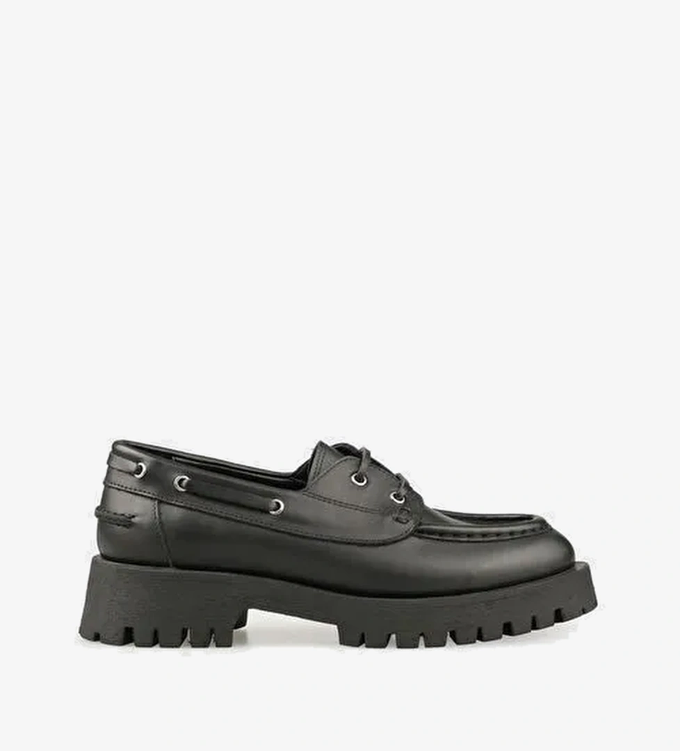 Siyah Deri Kadın Günlük Ayakkabı - Görsel 1