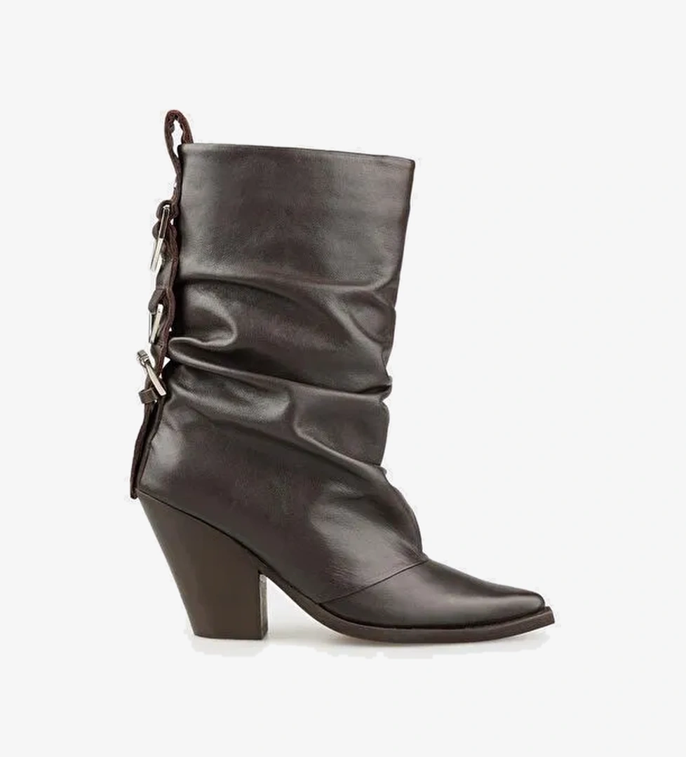 Kahve Deri Kadın Western Bot - Görsel 1