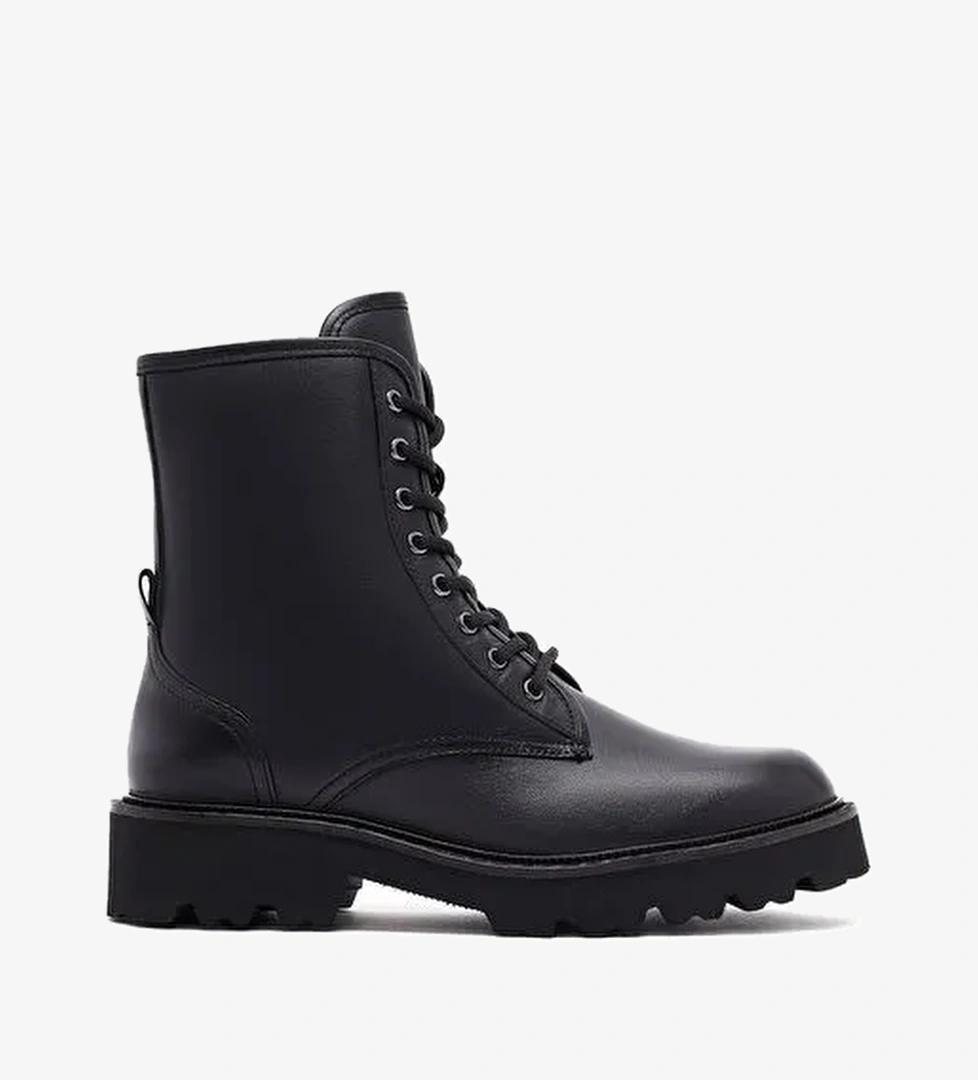 Kadın Siyah Fermuarlı Deri Postal Bot 25WFD281218 - Görsel 1