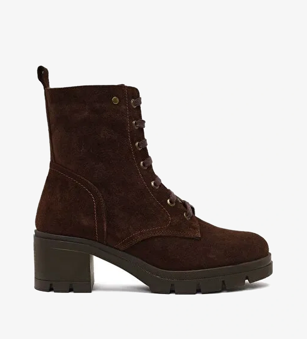 Kadın Kahverengi Fermuarlı Kalın Topuklu Süet Deri Bot 25WFD413410 - Görsel 1