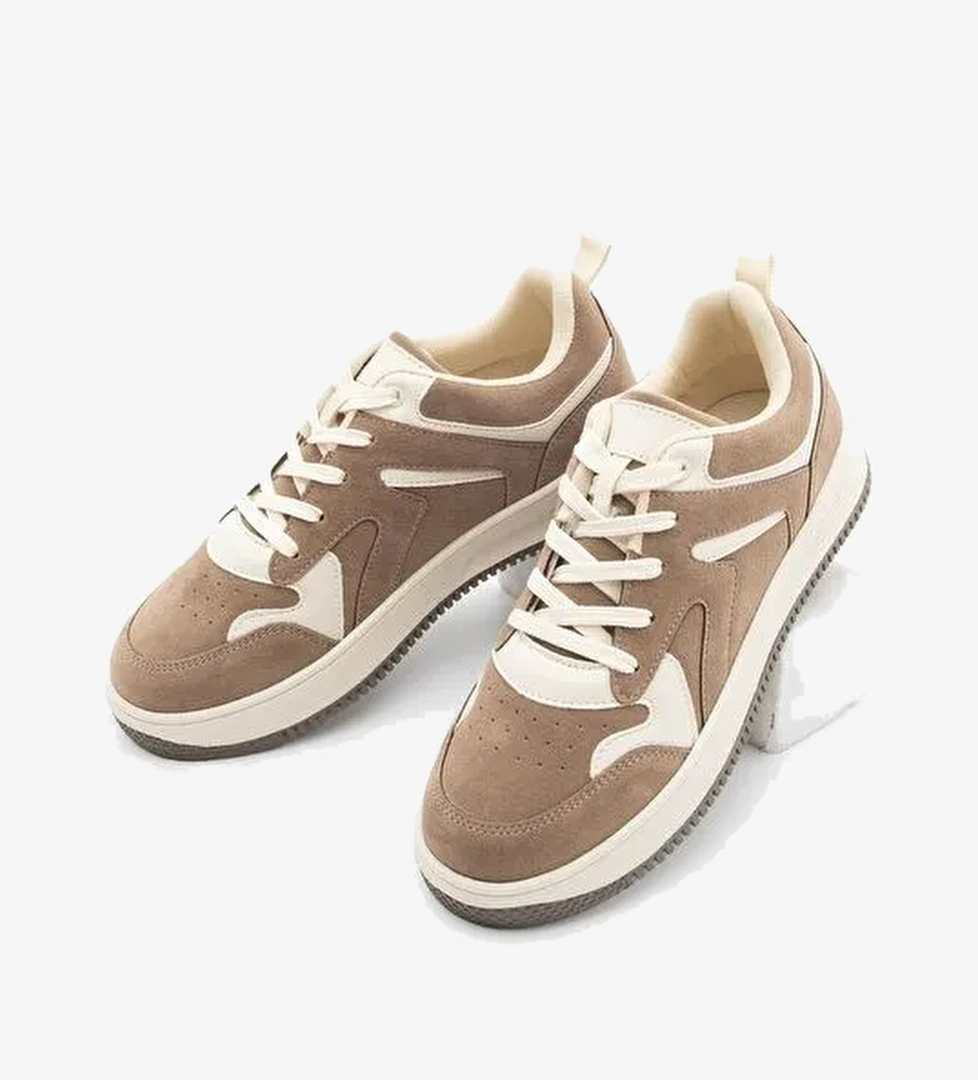 Kadın Sneaker Çok Parçalı Spor Ayakkabı Gosfin Vizon Süet - Görsel 1