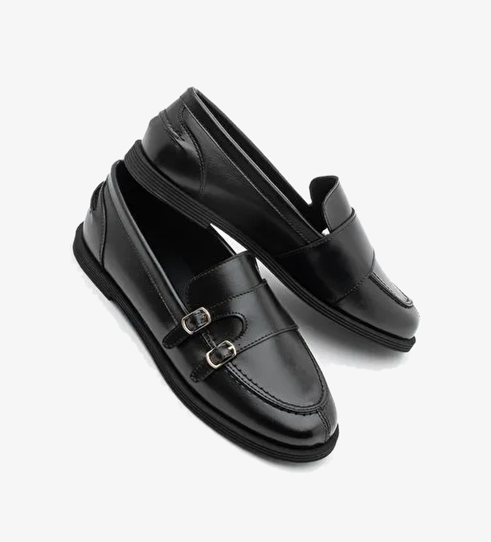 Kadın Loafer Makosen Tokalı Günlük Ayakkabı Ovora Siyah - Görsel 1