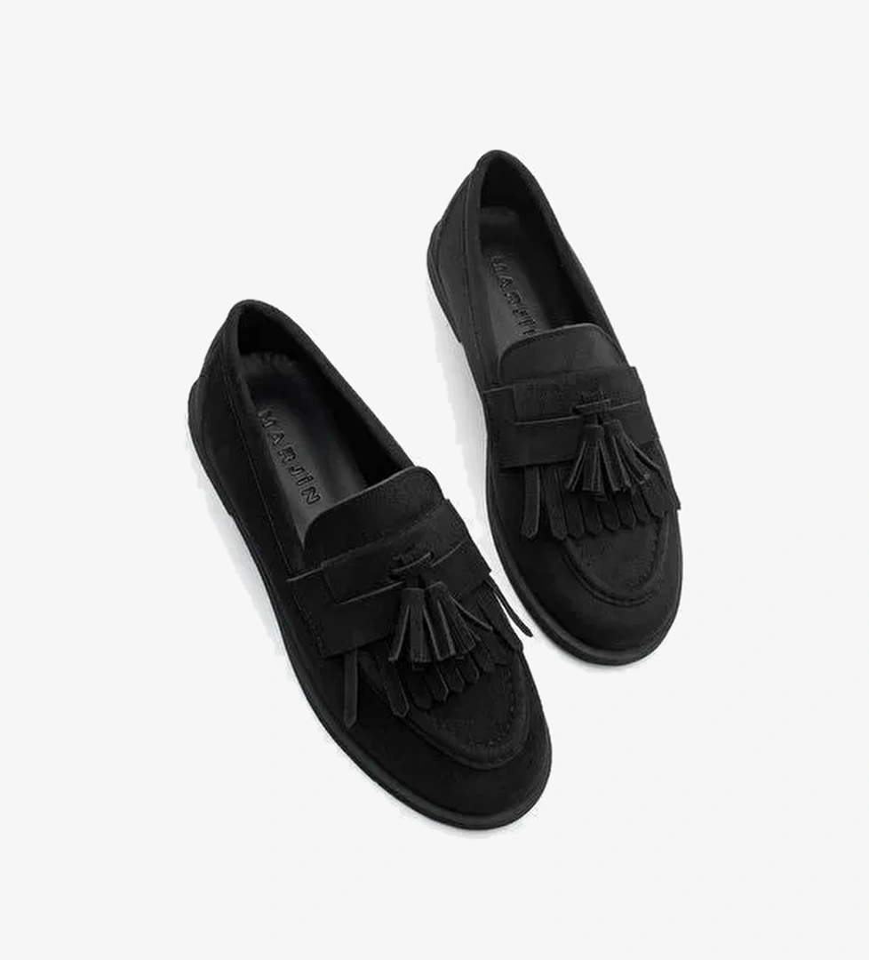 Kadın Loafer Püsküllü Günlük Ayakkabı Petlin Siyah Süet - Görsel 1
