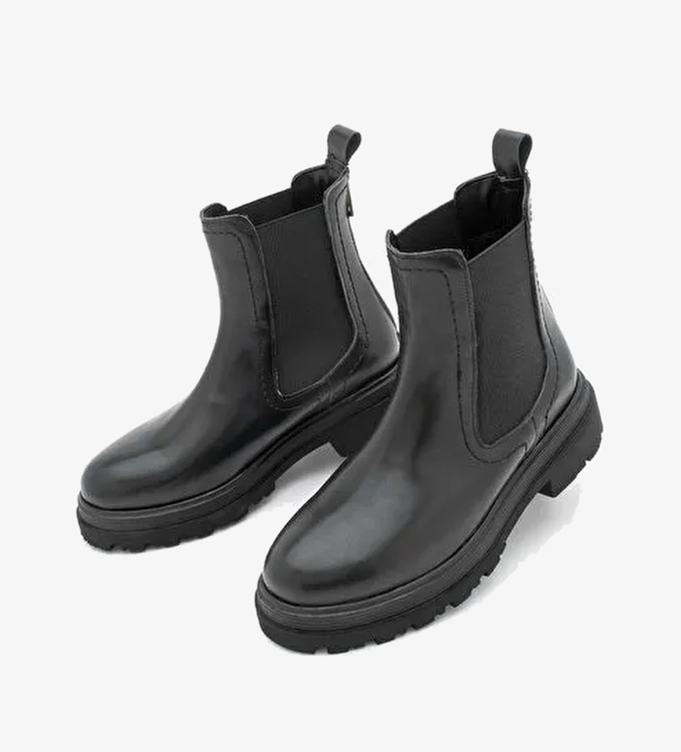 Kadın Lastikli Fermuar Aksesuarlı Tırtıklı Kalın Taban Günlük Bot Rupit Siyah - Görsel 1