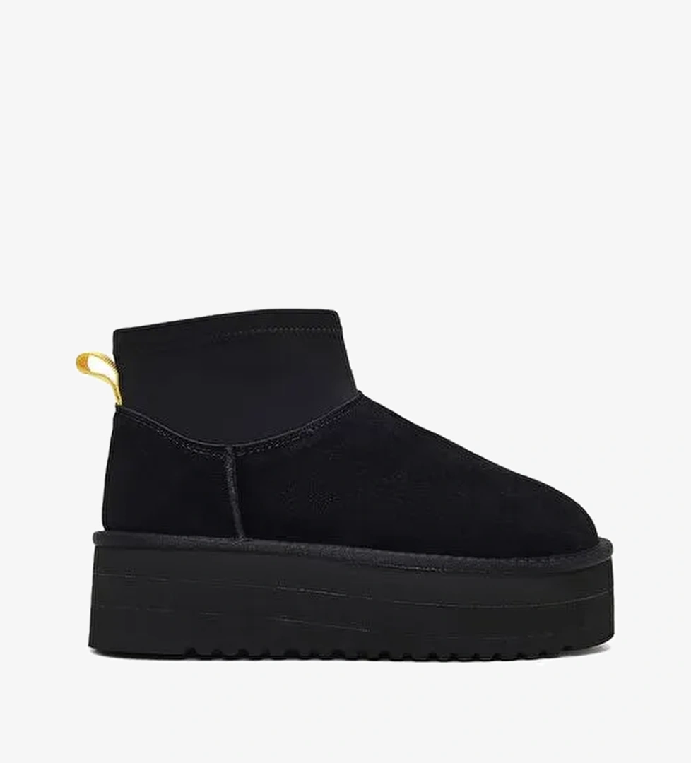 Kadın Siyah Kalın Tabanlı Süet Deri Teddy Bot 25WFD492310 - Görsel 1