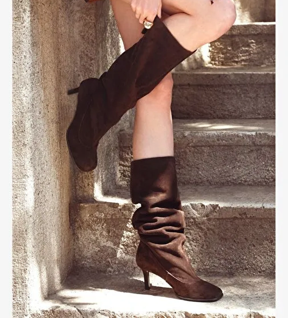 Kadın Kahverengi İnce Topuklu Süet Deri Çizme 25AFD490410 - Görsel 1