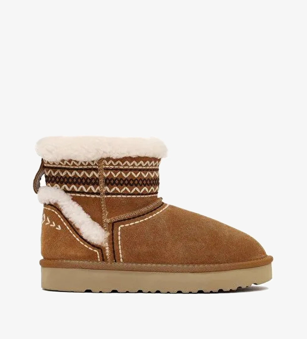 Kadın Camel Desenli Kürk Detaylı Süet Deri Teddy Bot 25WFD492710 - Görsel 1