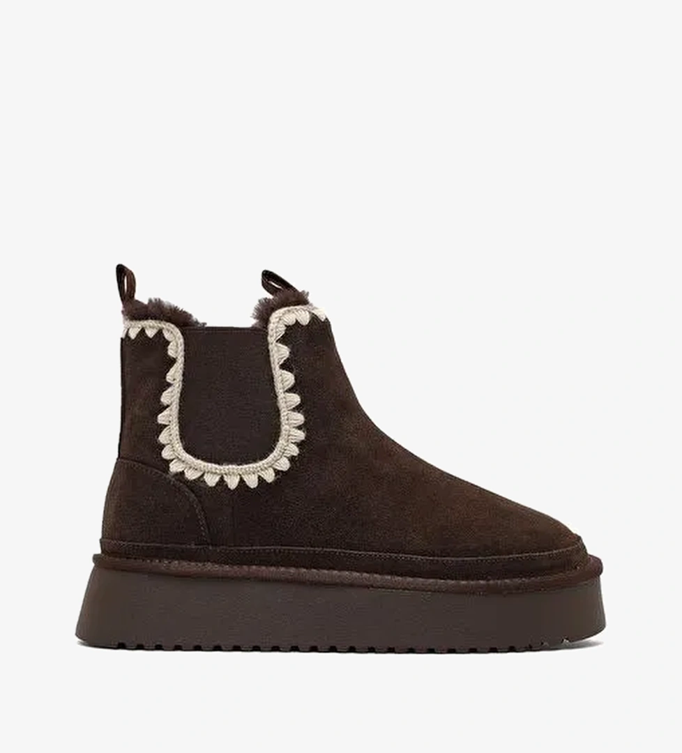 Kadın Kahverengi Kalın Tabanlı Desenli Süet Deri Teddy Bot 25WFD492610 - Görsel 1