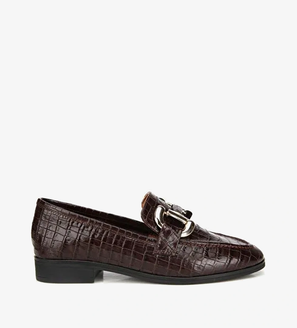 Kadın Deri Kahverengi Kroko Baskılı Klasik Loafer 01AYH317590A480 - Görsel 1
