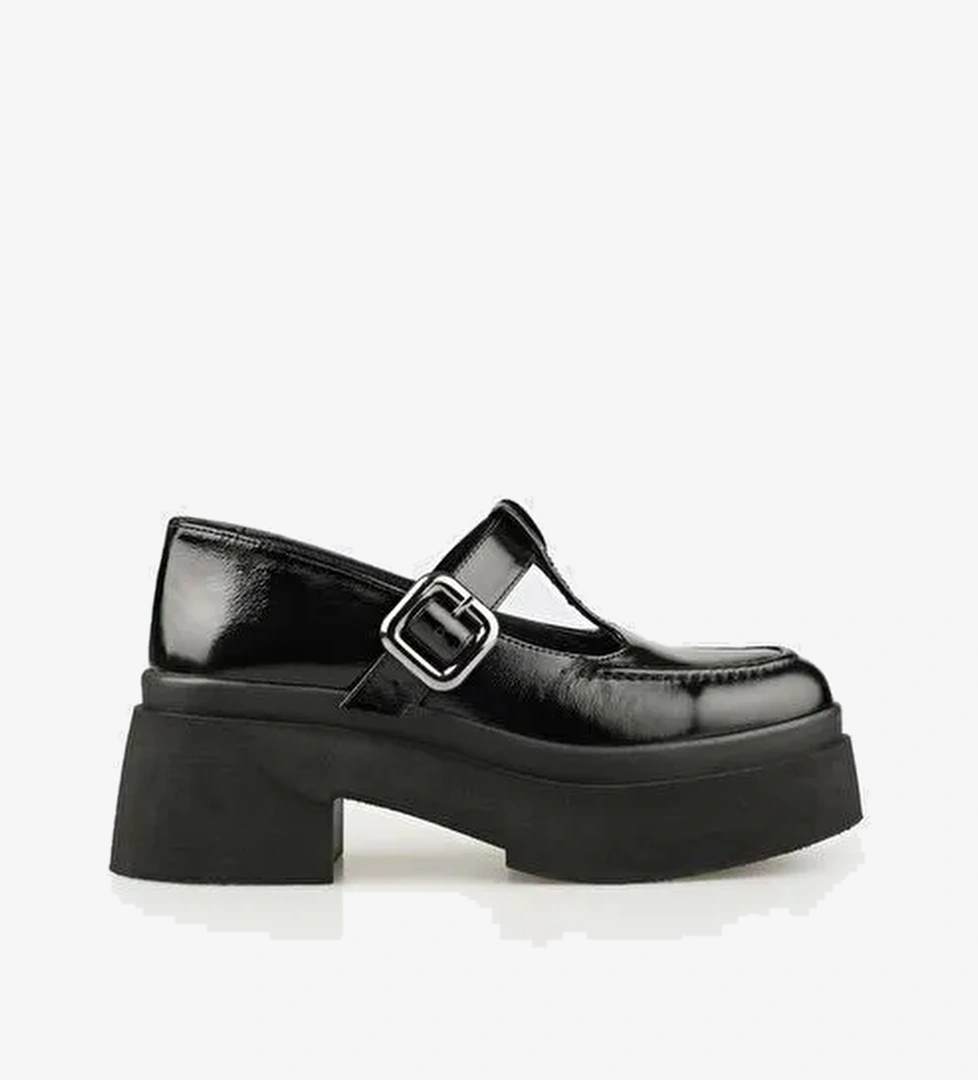 Siyah Deri Kadın Topuklu Ayakkabı - Görsel 1