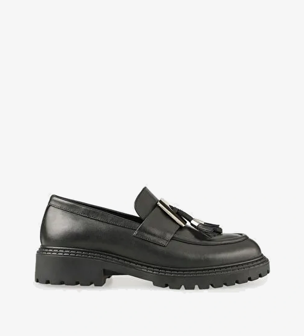 Siyah Deri Kadın Günlük Ayakkabı - Görsel 1