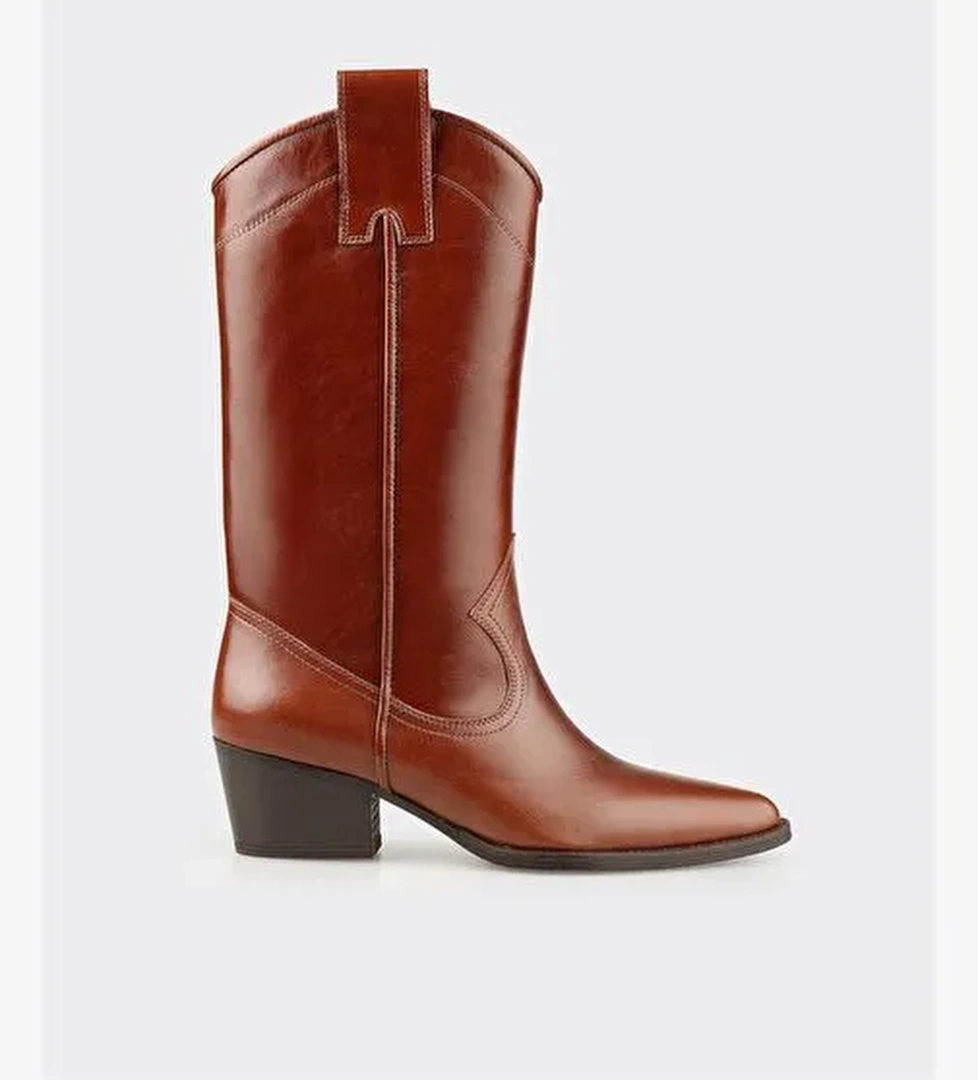 Taba Deri Kadın Western Çizme - Görsel 1