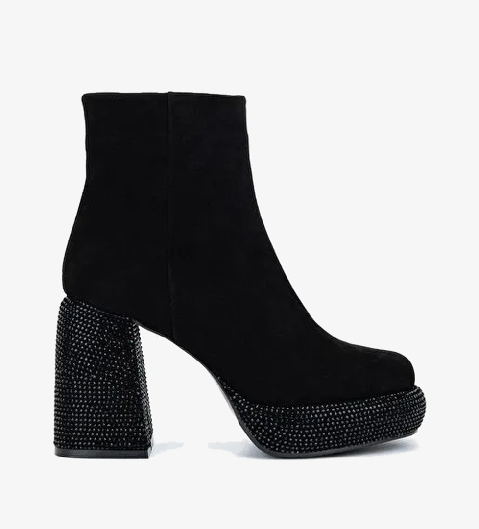 Valmenti Kadın Hakiki Deri Siyah Süet Topuklu Bot - Görsel 1