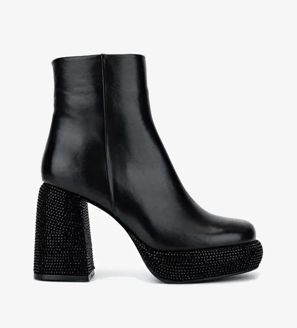 Valmenti Kadın Hakiki Deri Siyah Deri Topuklu Bot - Görsel 1