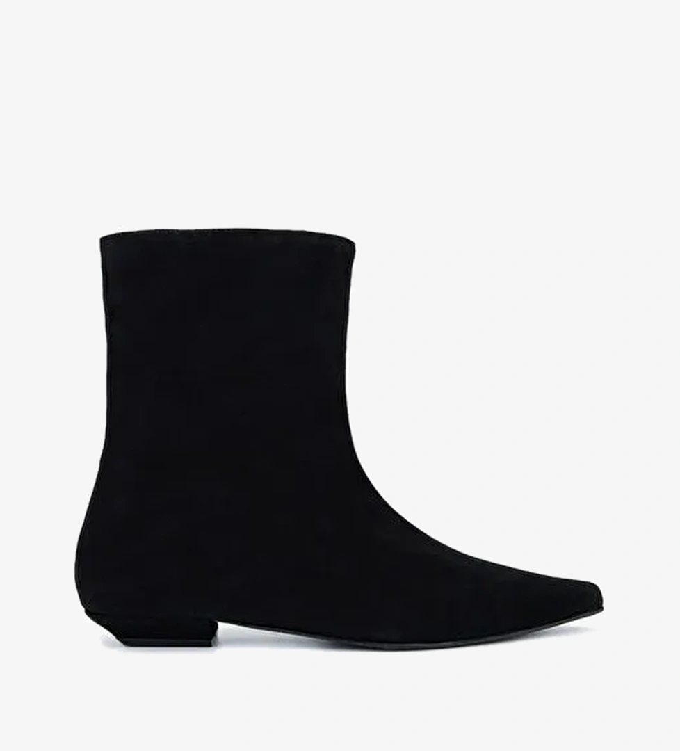 Valmenti Kadın Hakiki Deri Siyah Süet Düz Bot - Görsel 1