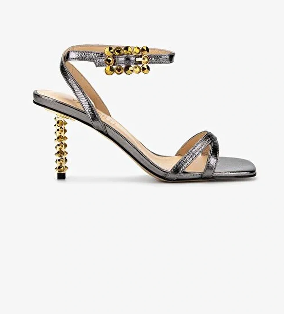 Valmenti Kadın Hakiki Deri Gri Topuklu Ayakkabı - Görsel 1