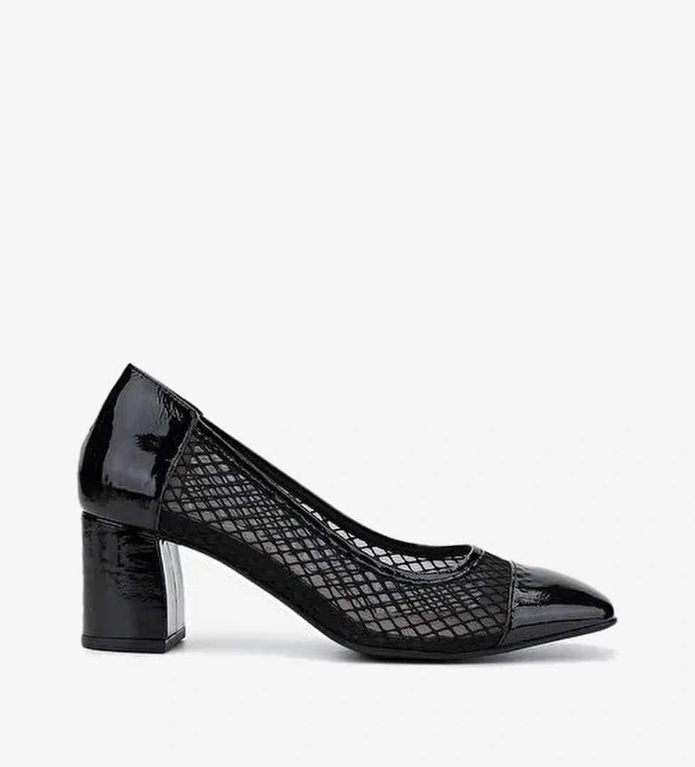Valmenti Kadın Deri & Tekstil Siyah Topuklu Ayakkabı - Görsel 1